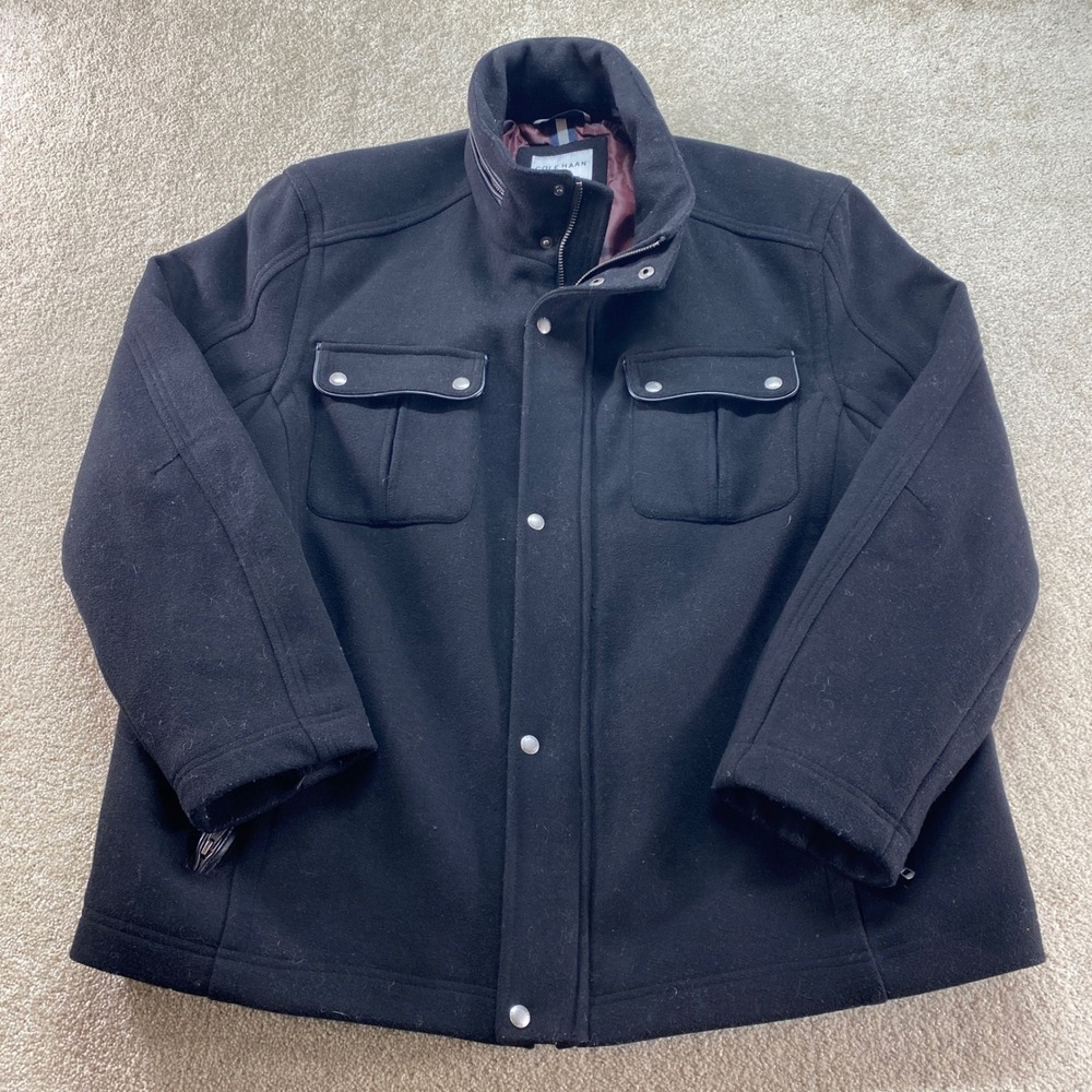 Cole Haan Signature Jacket Mens XXL Black Melton Wool Military Field Full Zip